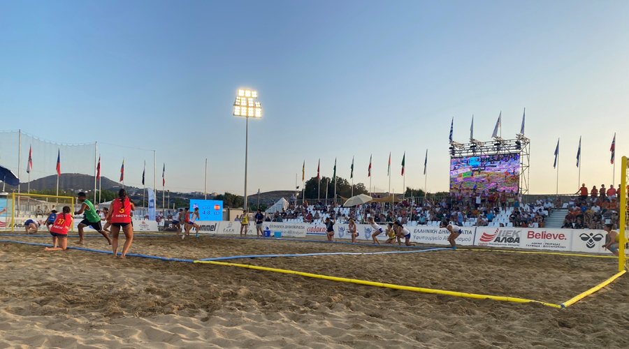 Greece and Spain line-up before their semi-final at Greece 2022