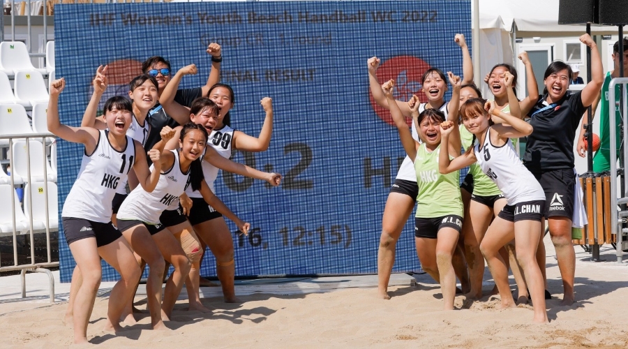 Hong Kong after their first-ever beach handball world championship win