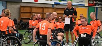 Explaining the Four-a-Side Wheelchair Handball rules before the start of the fir…