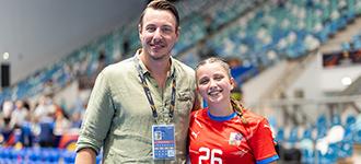 A new generation: Filip Jícha proudly watches his daughter write her own handball story