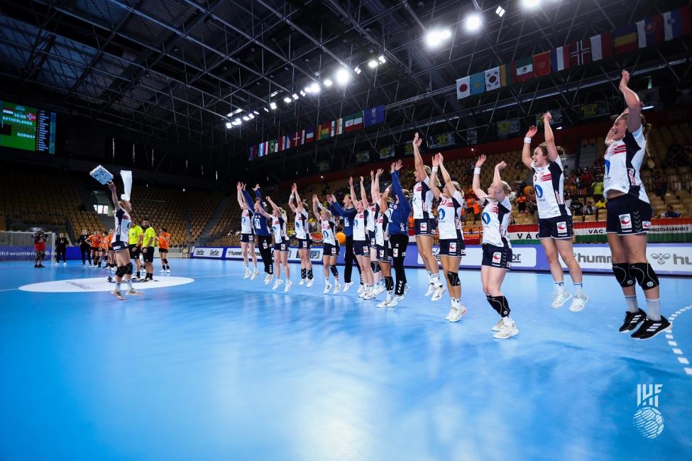 Norway celebrating Player of the Match