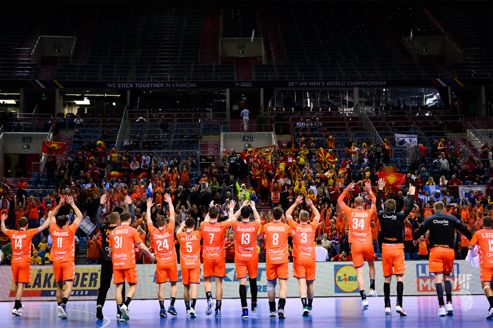 Netherlands team celebrating with fans