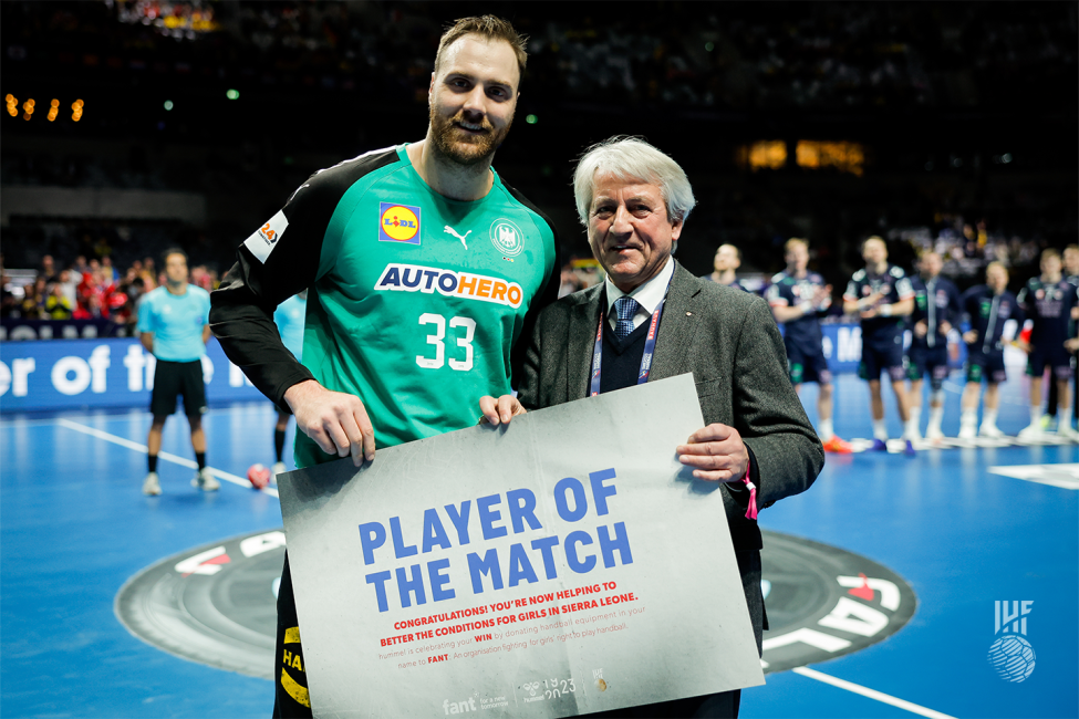 Player of the match award to Germany's goalkeeper