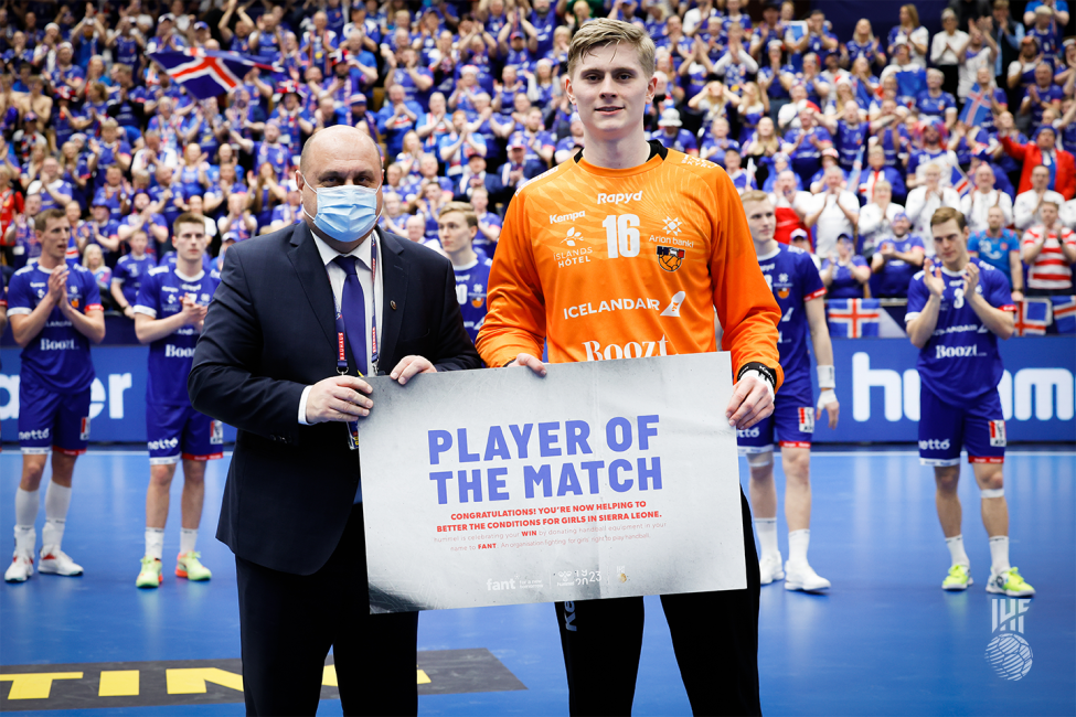 Player of the match award to Iceland's goalkeeper