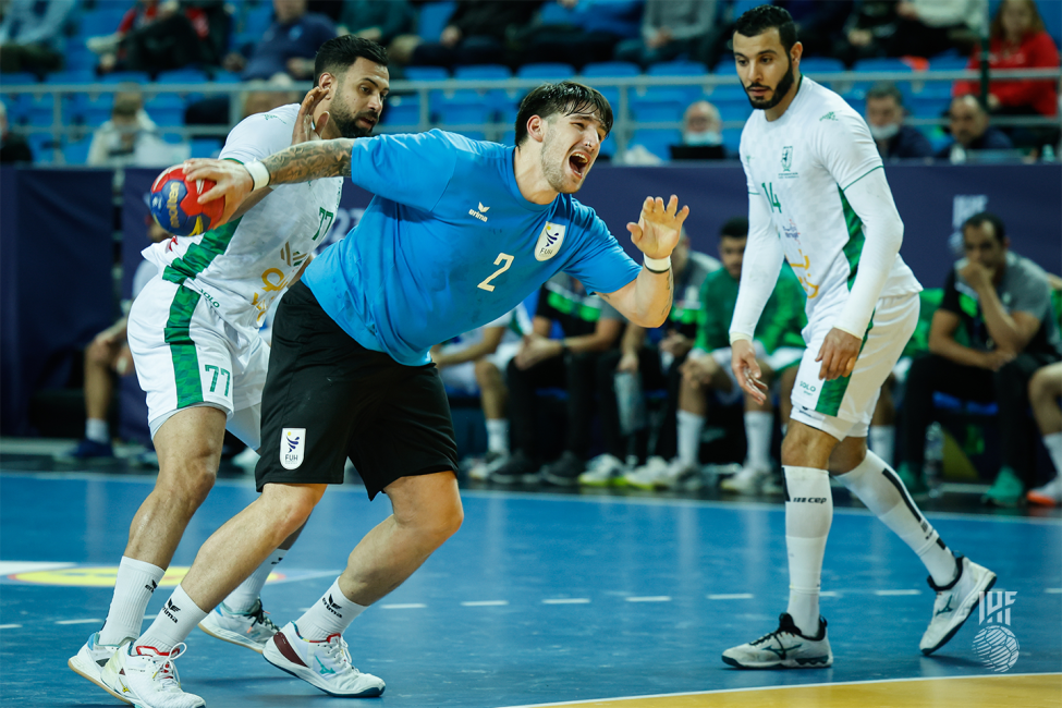 Uruguay player ready to jump for the shot