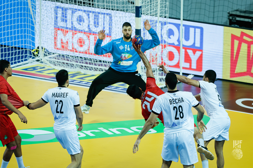 Moment from the match between Morocco and Tunisia with Morocco shooting towards the goal