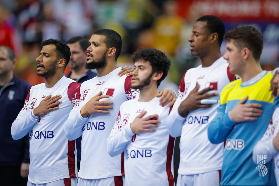 Qatar line-up during anthem