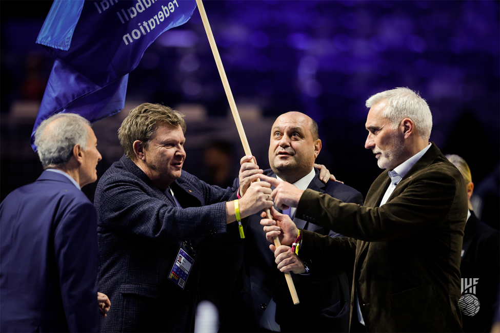 The next IHF Men's World Championship hosts wave the IHF flag