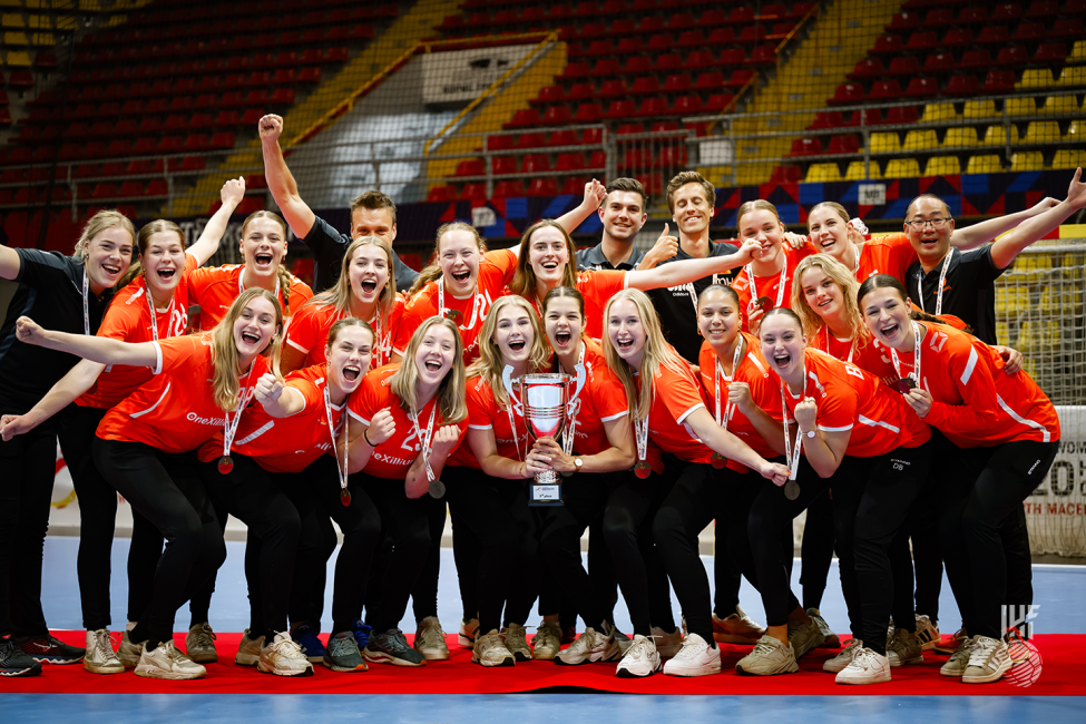 Netherlands players with the trophy