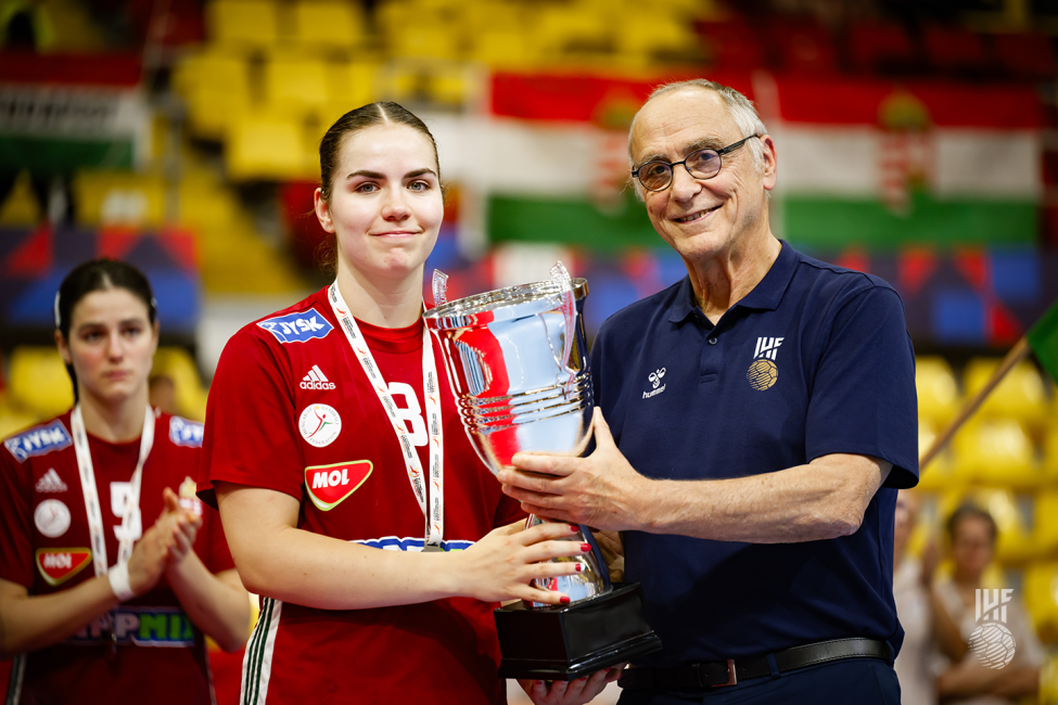 Hungary player receiving the trophy