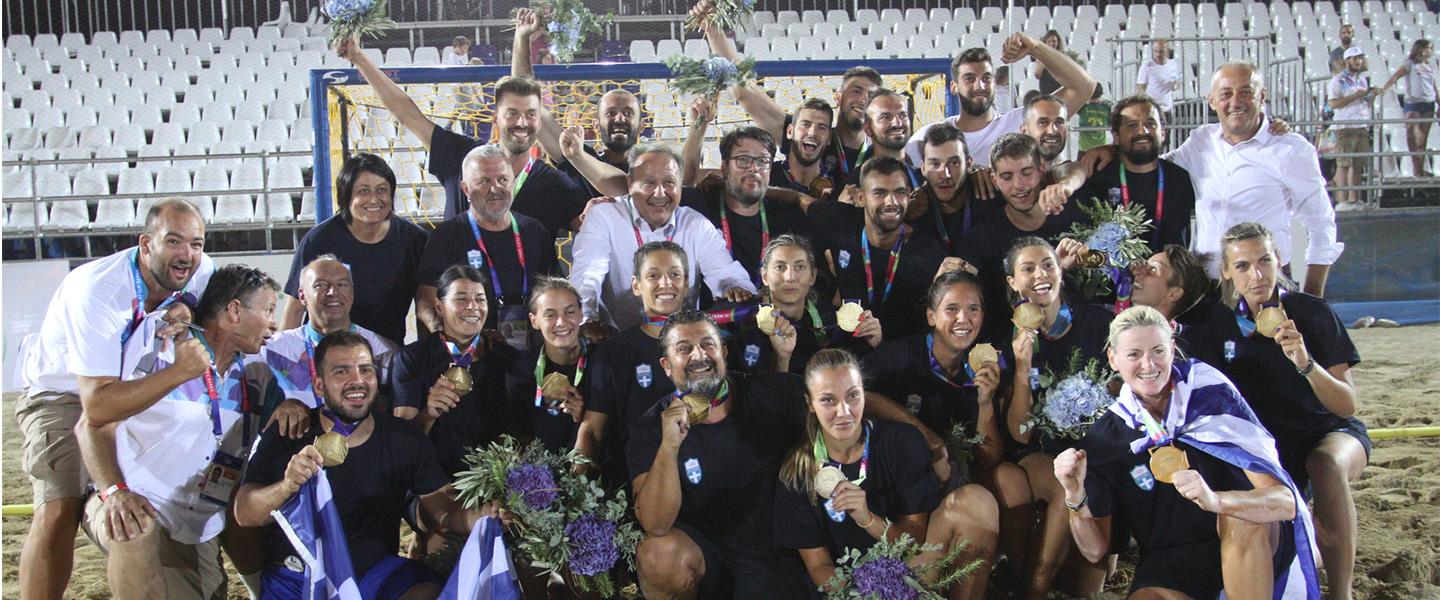 Double Greek beach handball delight in Mediterranean Beach Games