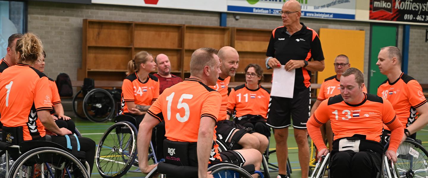 Explaining the Four-a-Side Wheelchair Handball rules before the start of the first-ever World Championship