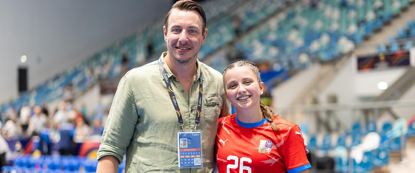 A new generation: Filip Jícha proudly watches his daughter write her own handball story